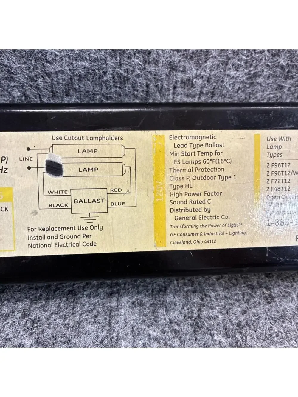 GE GEM296IS120 46965 120V 60 Hz 2 Lamp Magnetic Ballast